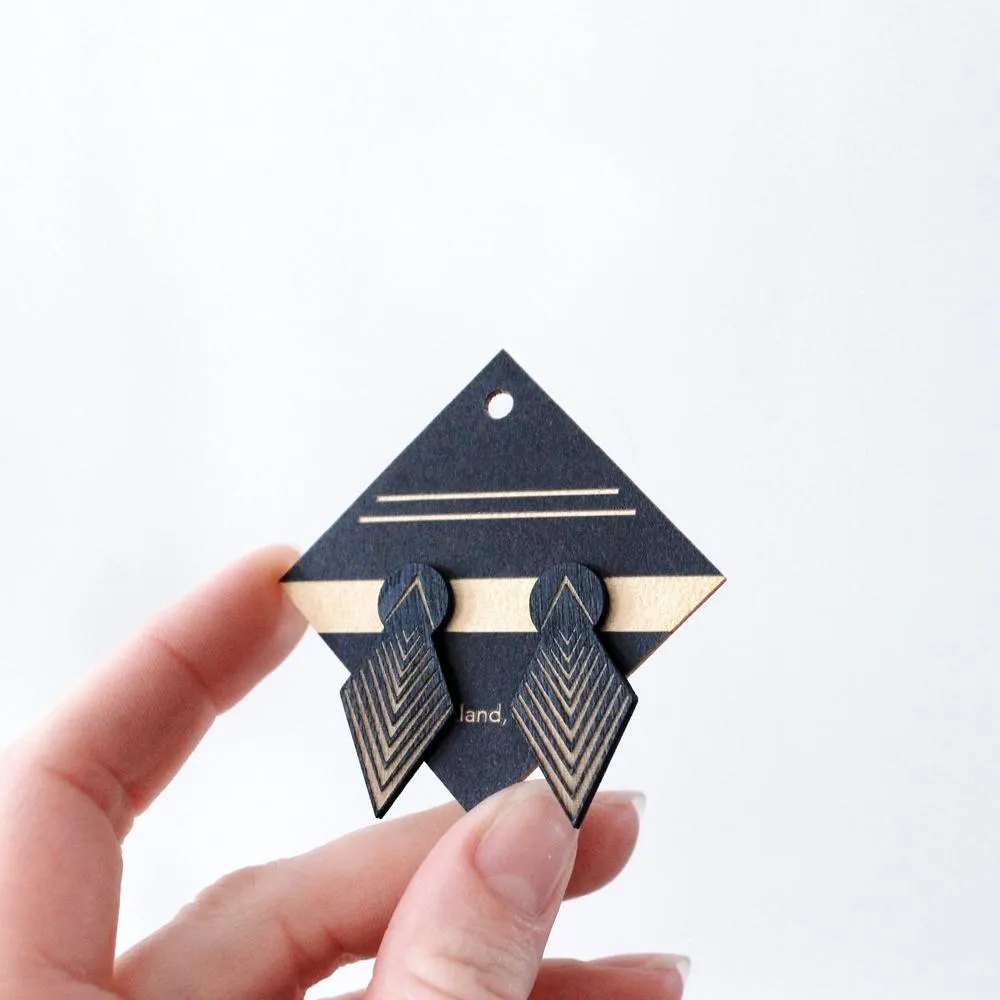 Architectural Laser Cut Birch Stud Earrings: Drop Arrow