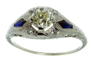 Art Deco Diamond & Sapphire Engagement Ring