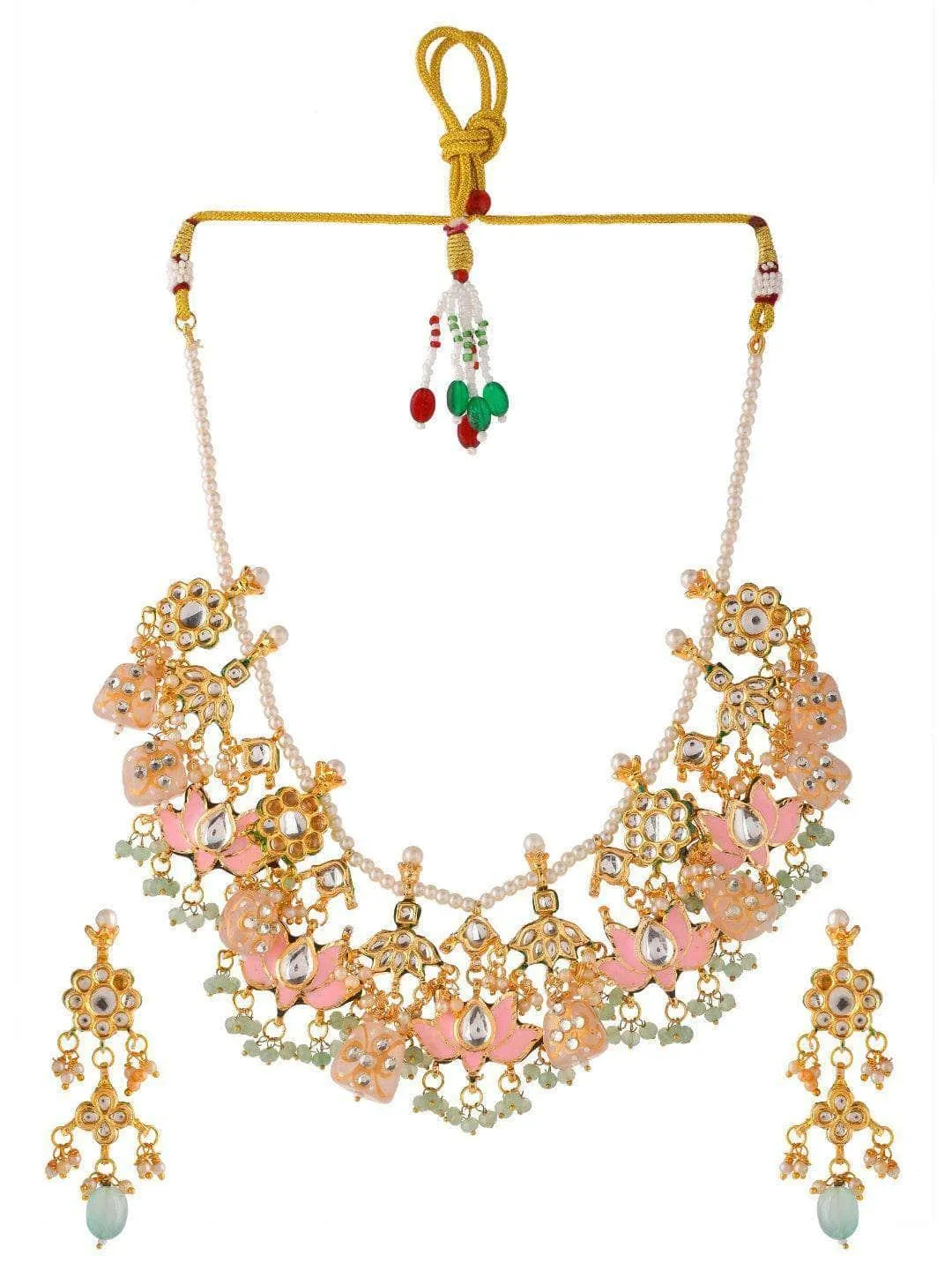 Ashima In Multi Stone Lotus Motif Necklace