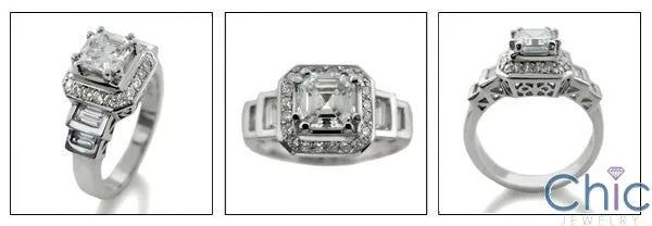 Asscher Cut 1 Ct Center Double Prongs Cubic Zirconia 14k White Gold Ring