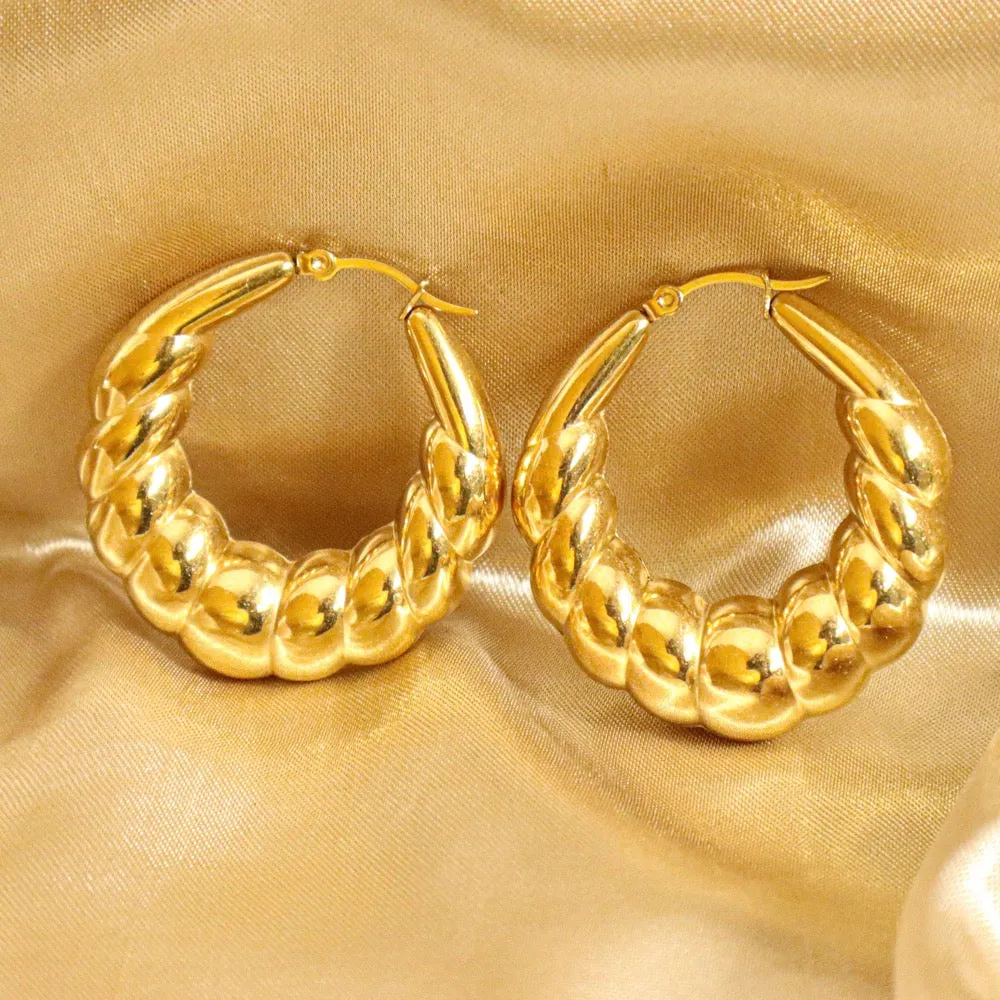 Bamboo 18ct Gold Plated Stainless Steel Hoop Earrings