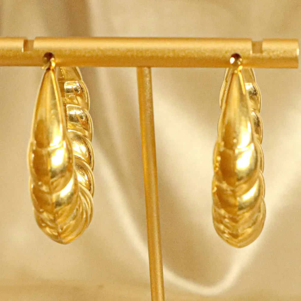 Bamboo 18ct Gold Plated Stainless Steel Hoop Earrings