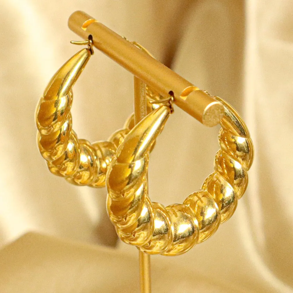 Bamboo 18ct Gold Plated Stainless Steel Hoop Earrings