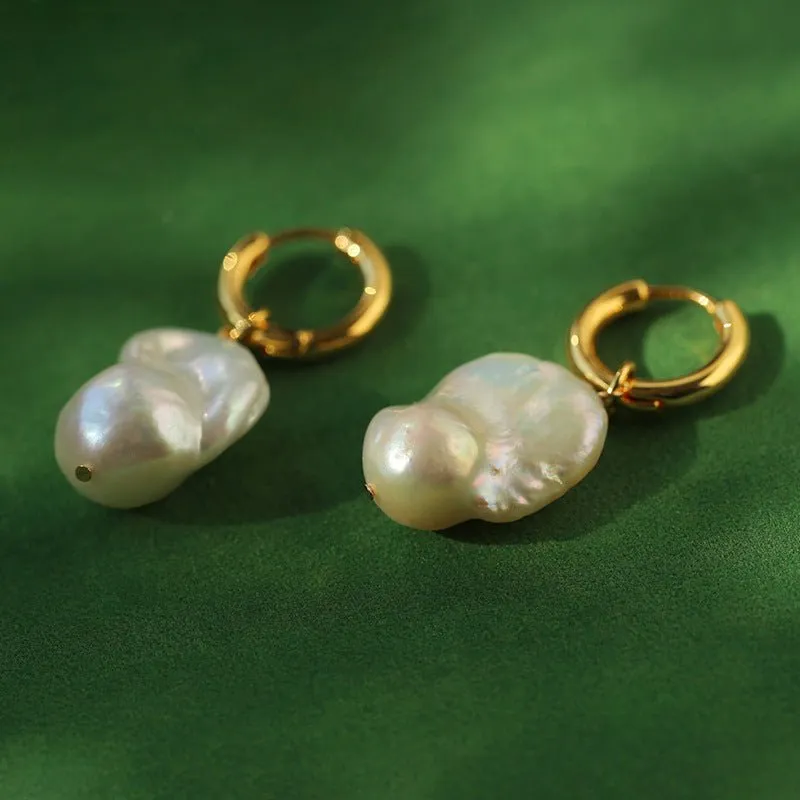 Baroque Pearl Drop Hoop Earrings