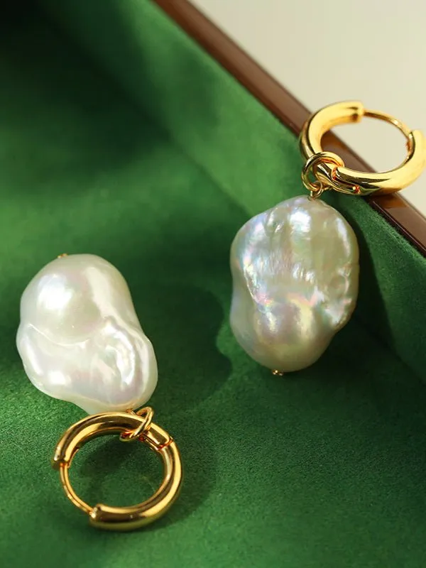 Baroque Pearl Drop Hoop Earrings