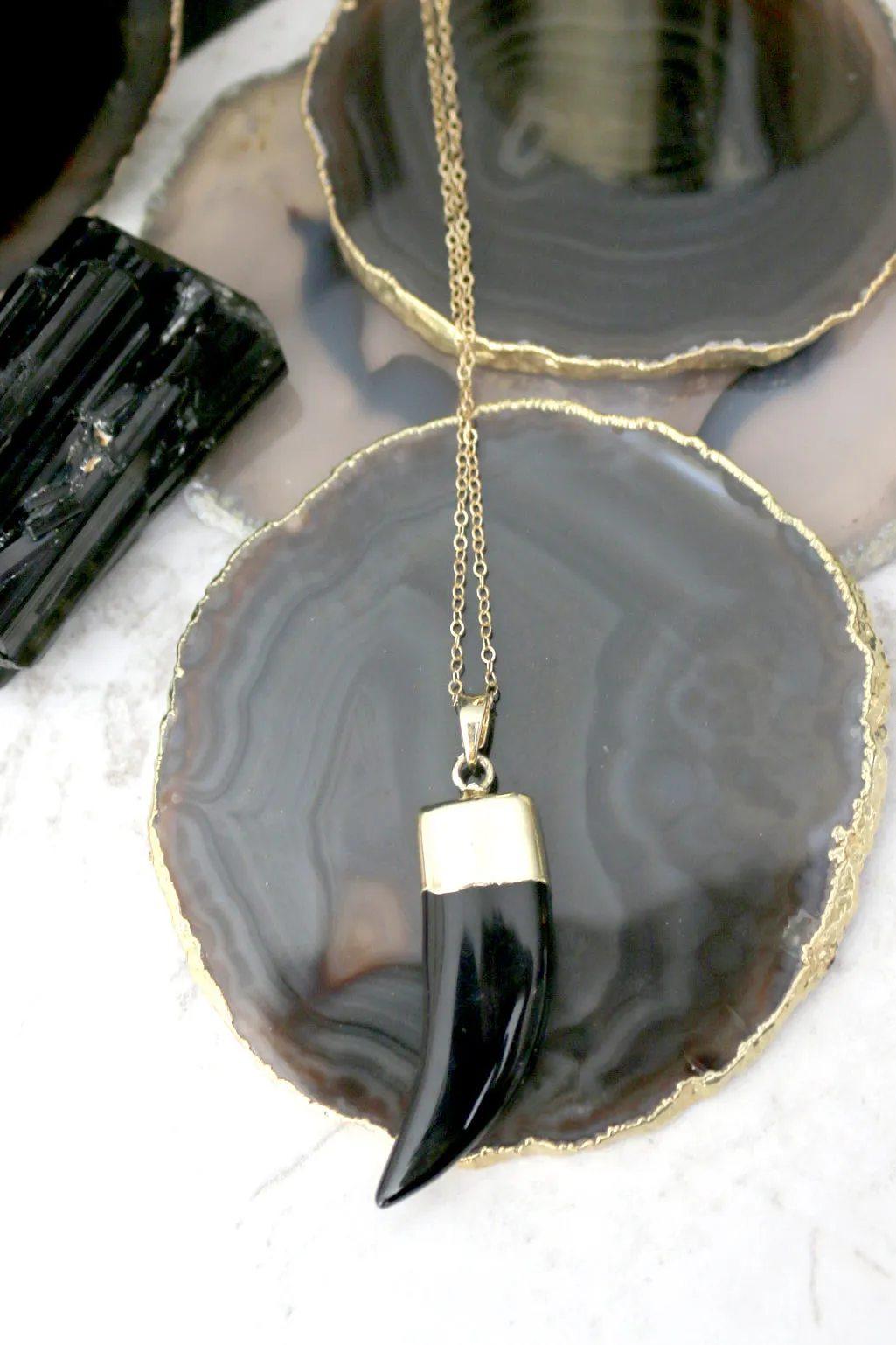 Be Your Own Hero // Black Horn Necklace, Gold or Silver, Layered Necklaces // BH-N001-B