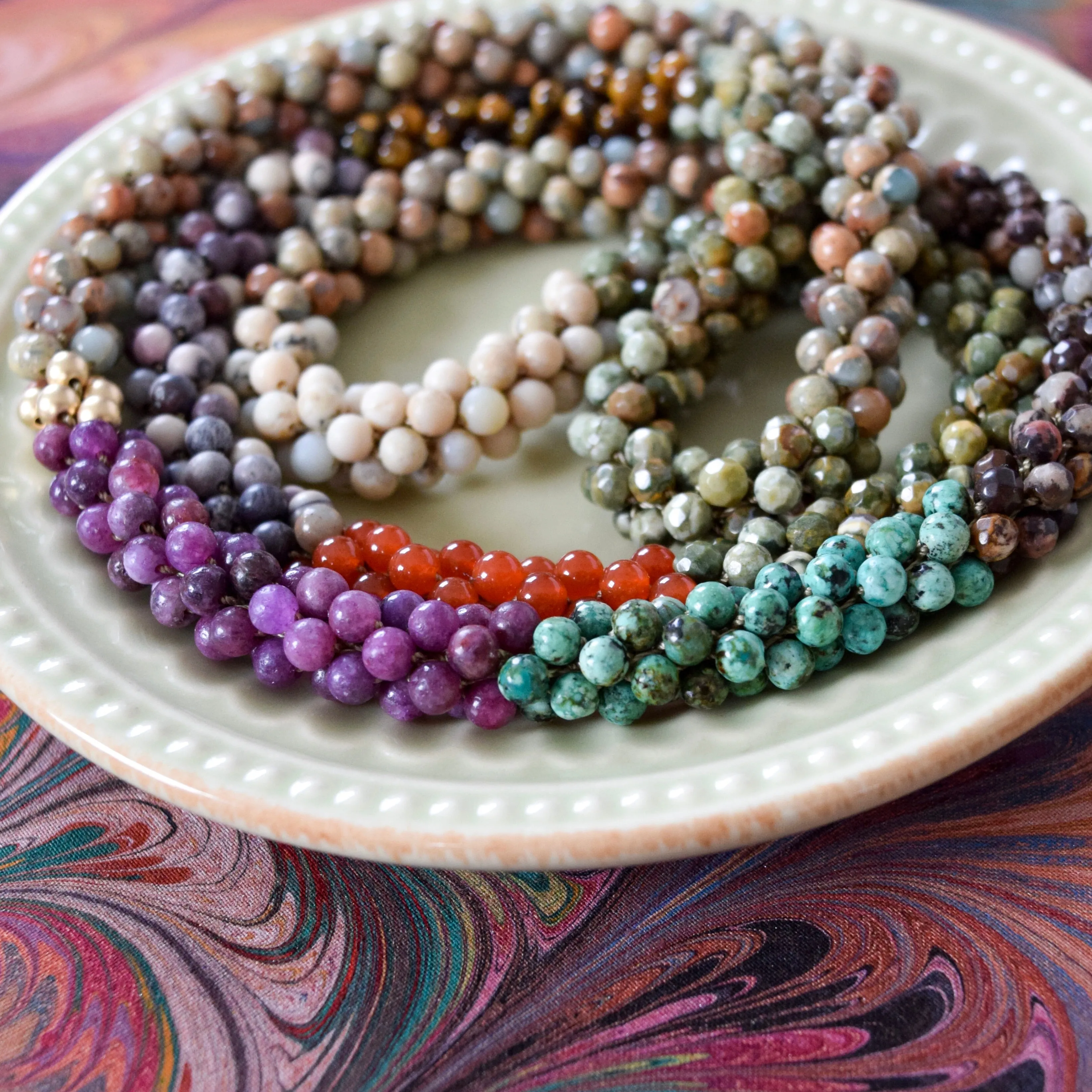 Beaded Gemstone Necklace: Deep Earth Tone Color Block