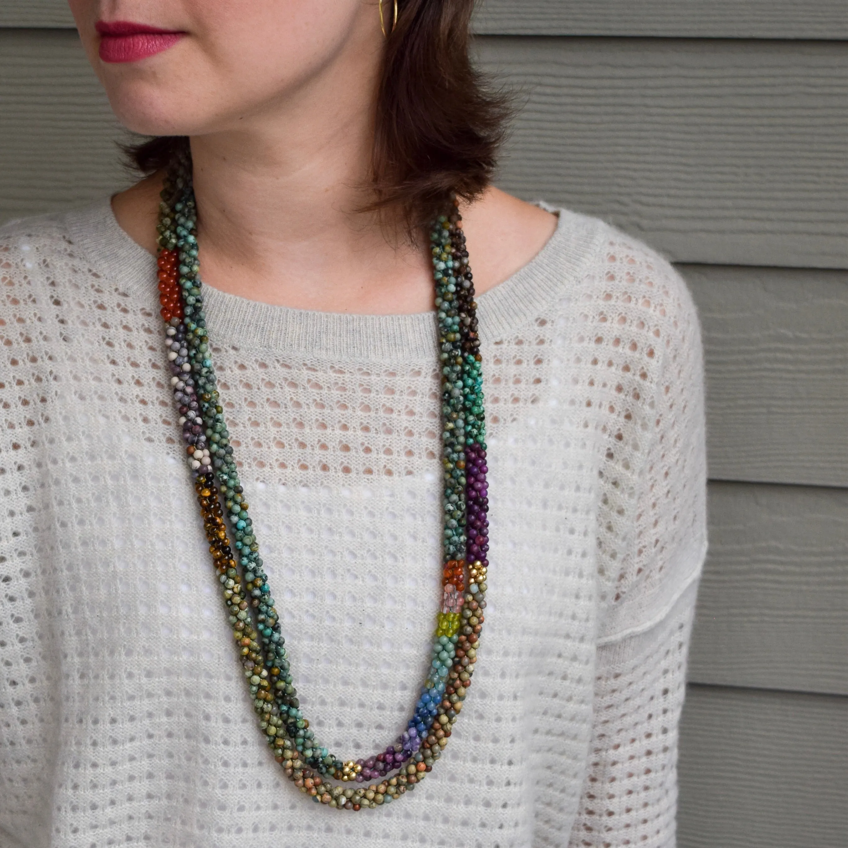 Beaded Gemstone Necklace: Deep Earth Tone Color Block