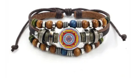 BEADED LEATHER GEOMETRIC CHAKRA BRACELETS (sold by the piece)