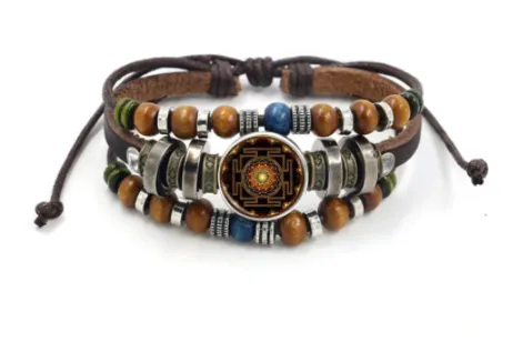 BEADED LEATHER GEOMETRIC CHAKRA BRACELETS (sold by the piece)