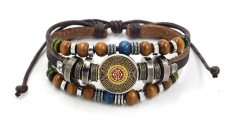 BEADED LEATHER GEOMETRIC CHAKRA BRACELETS (sold by the piece)