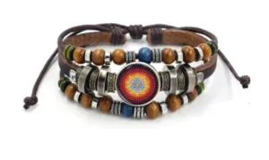 BEADED LEATHER GEOMETRIC CHAKRA BRACELETS (sold by the piece)