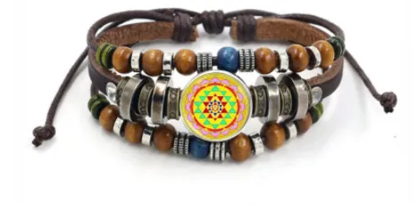 BEADED LEATHER GEOMETRIC CHAKRA BRACELETS (sold by the piece)