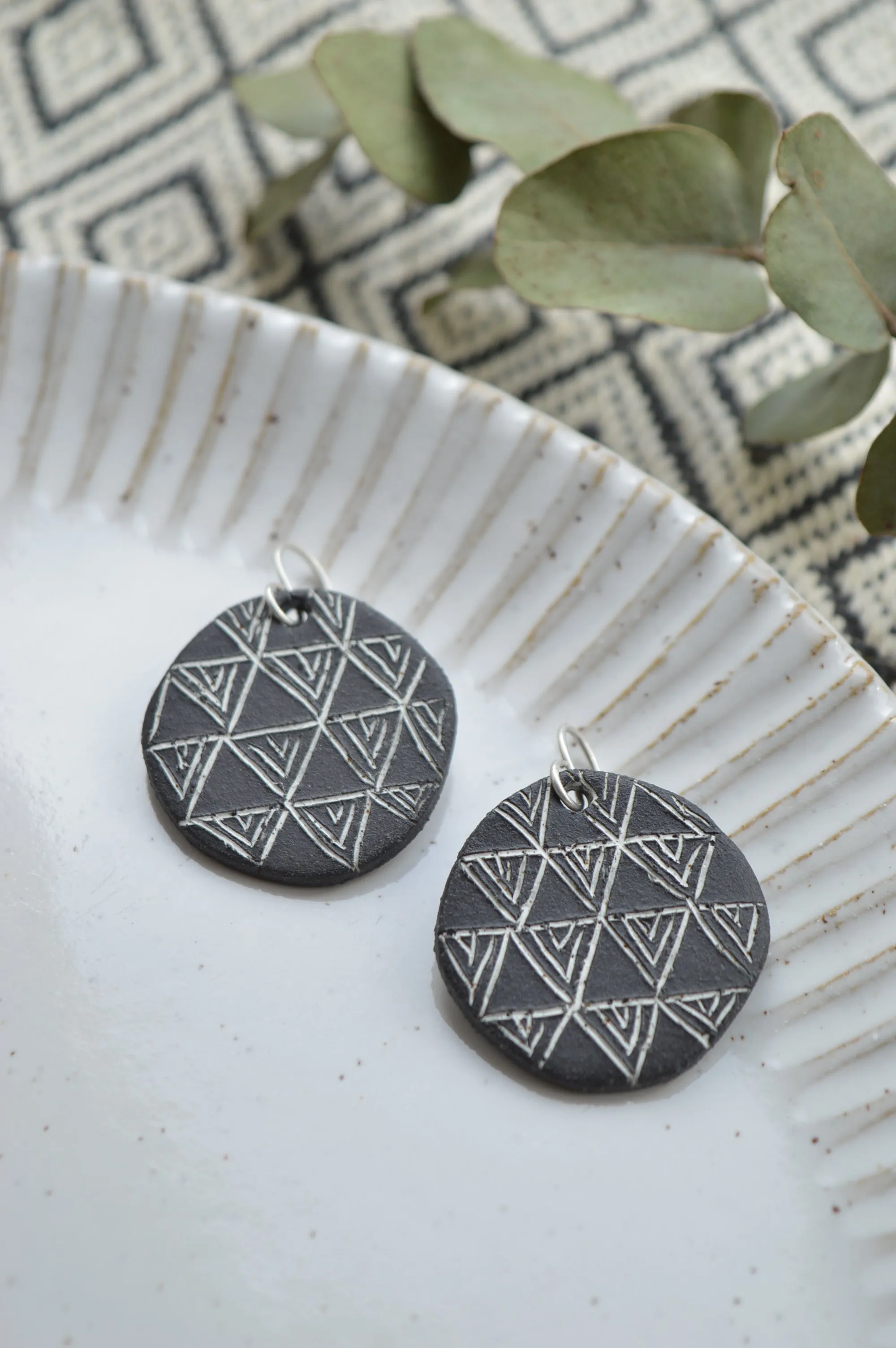 Black clay earrings No. 5