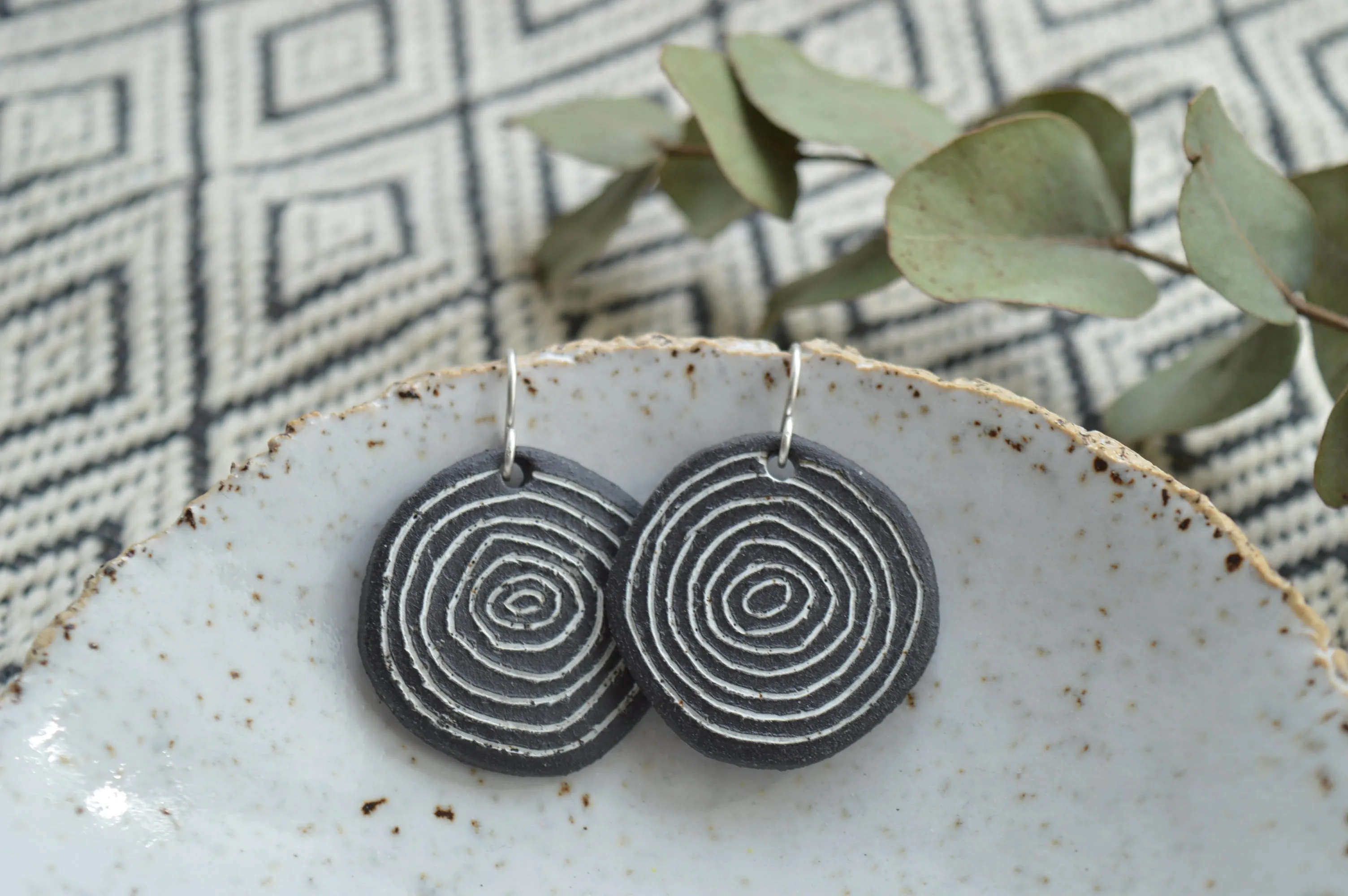 Black clay earrings No. 6