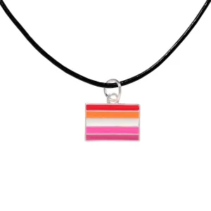 Black Cord Rectangle Sunset Lesbian Flag Charm Necklace