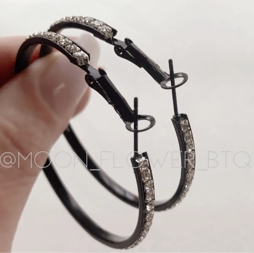 Black CZ Hoop Earring