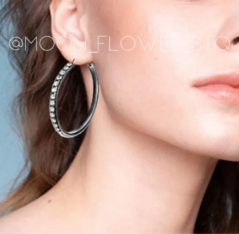 Black CZ Hoop Earring