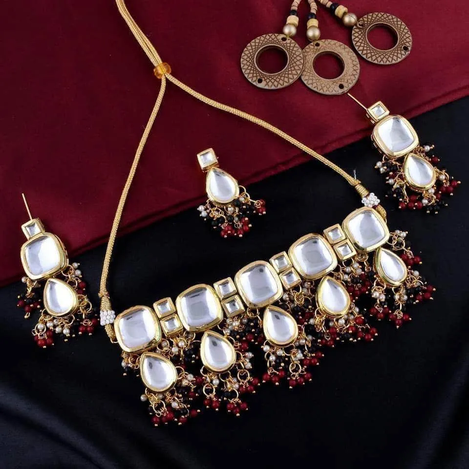 Block Kundan Meena Necklace Set