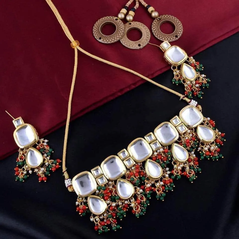 Block Kundan Meena Necklace Set