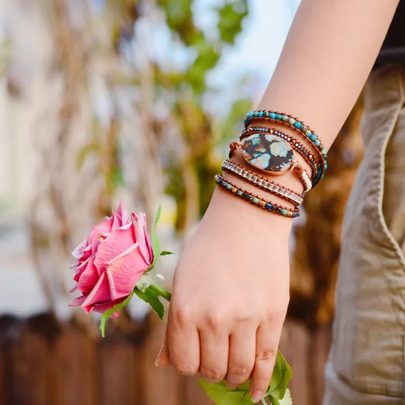 Blue Emperor Natural Stone Jasper Beaded Wrap Boho Bracelets