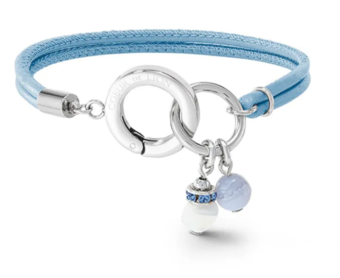 Blue leather bracelet with stainless steel & pendants Bracelet