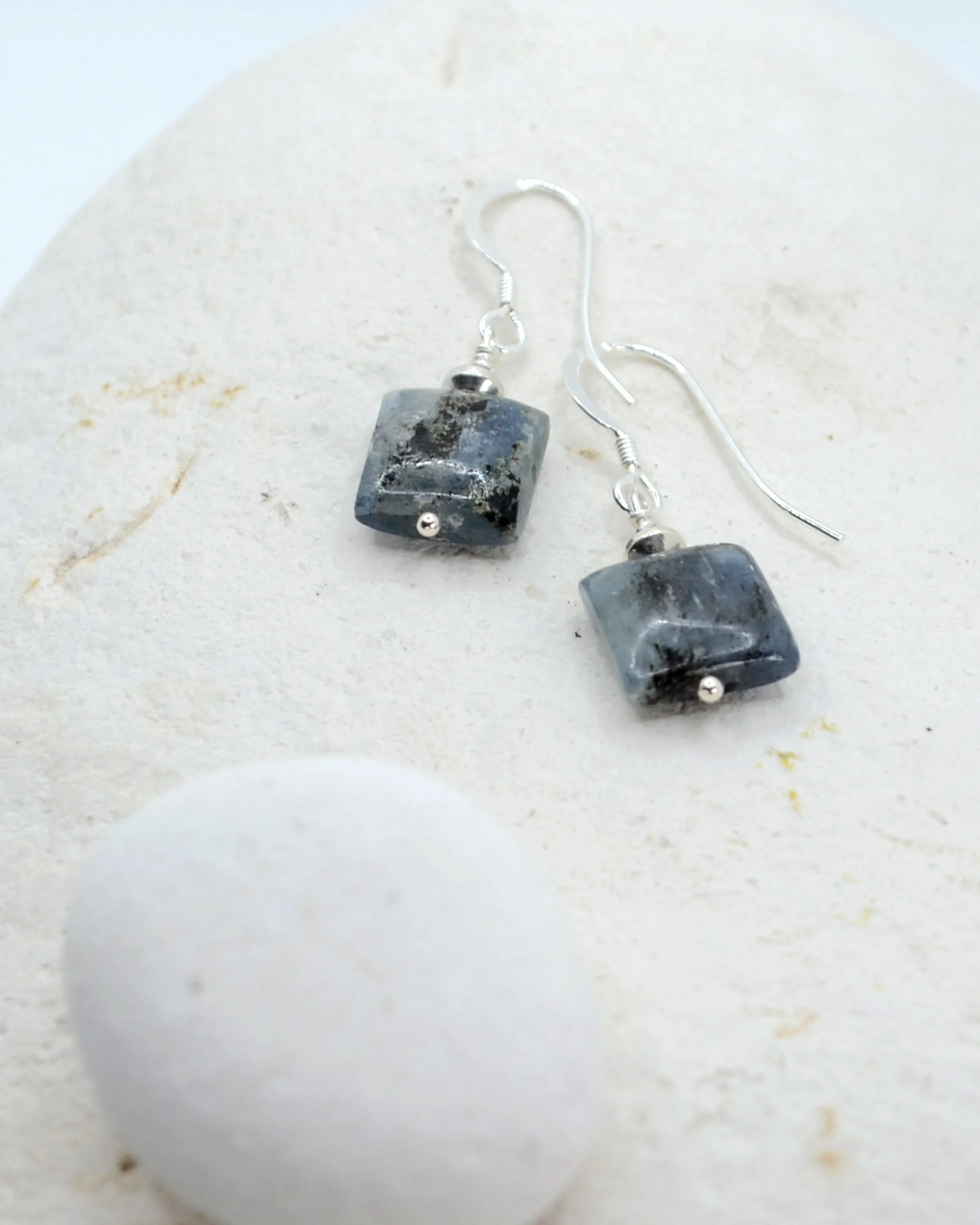 Blue square kyanite and silver earrings, minimalist earrings