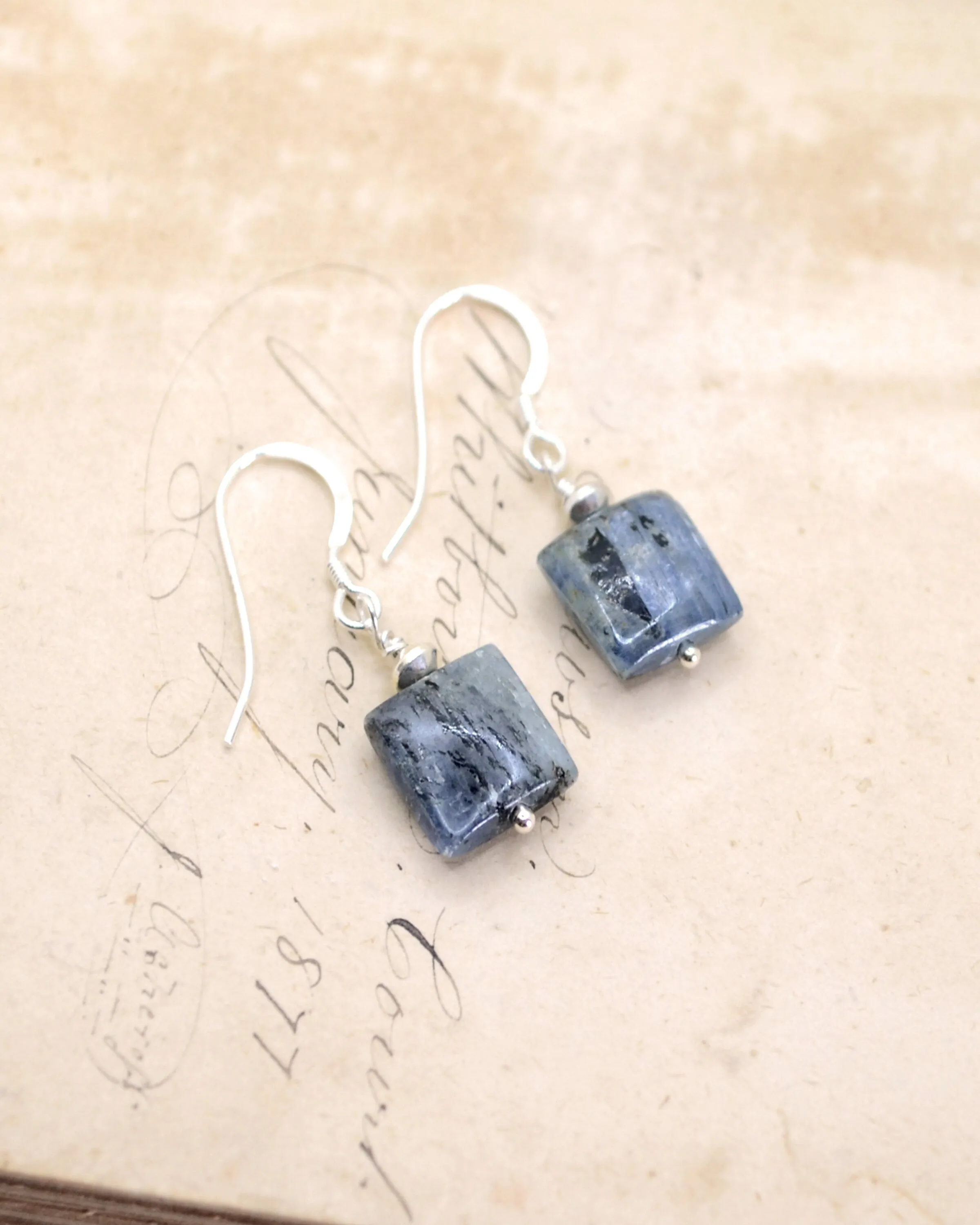 Blue square kyanite and silver earrings, minimalist earrings