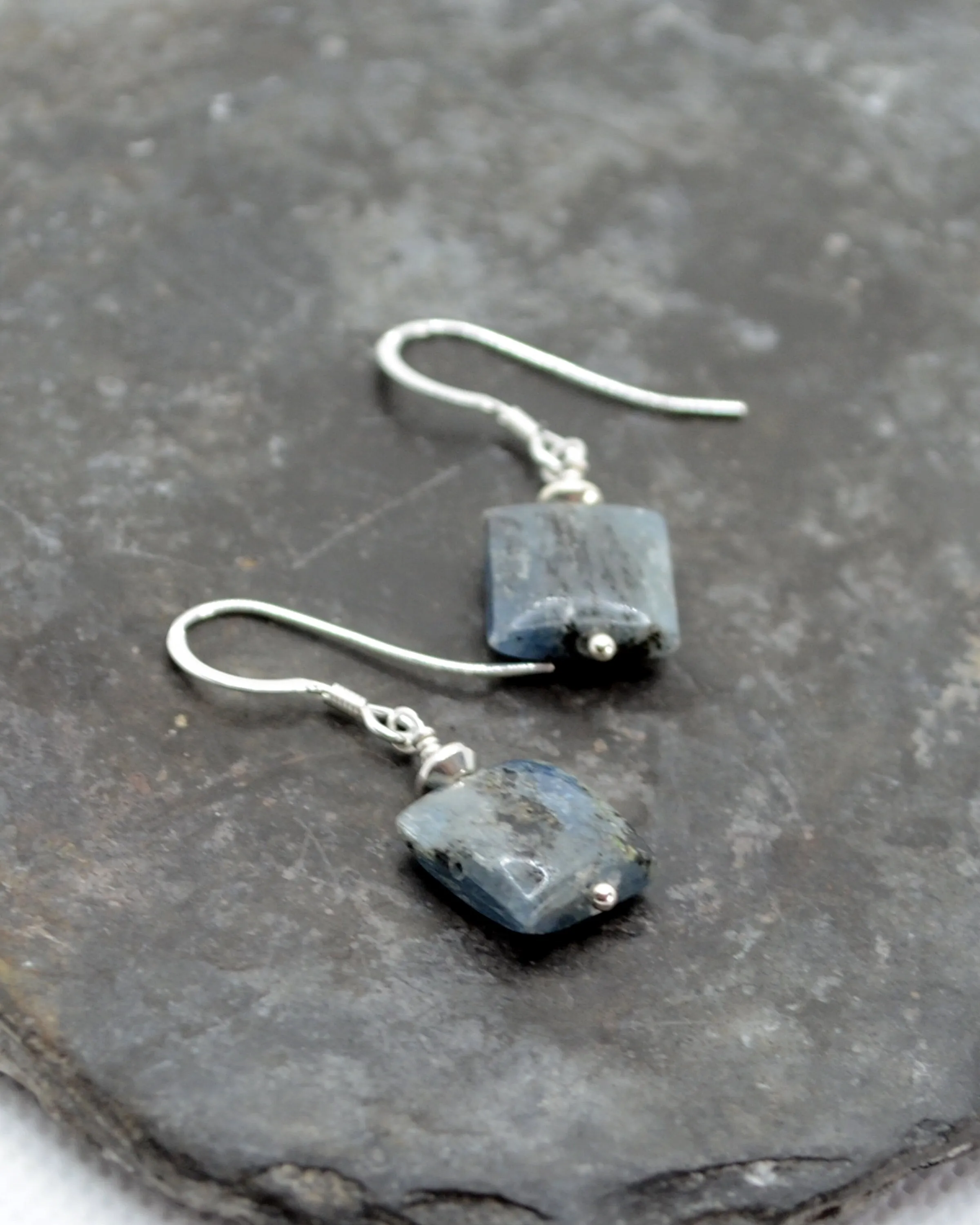 Blue square kyanite and silver earrings, minimalist earrings