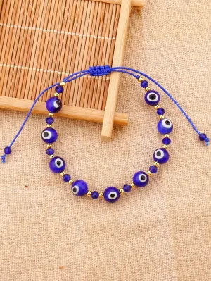 Blue String Evil Eye Decor Beaded Bracelet Boho Crafted Creative Beads