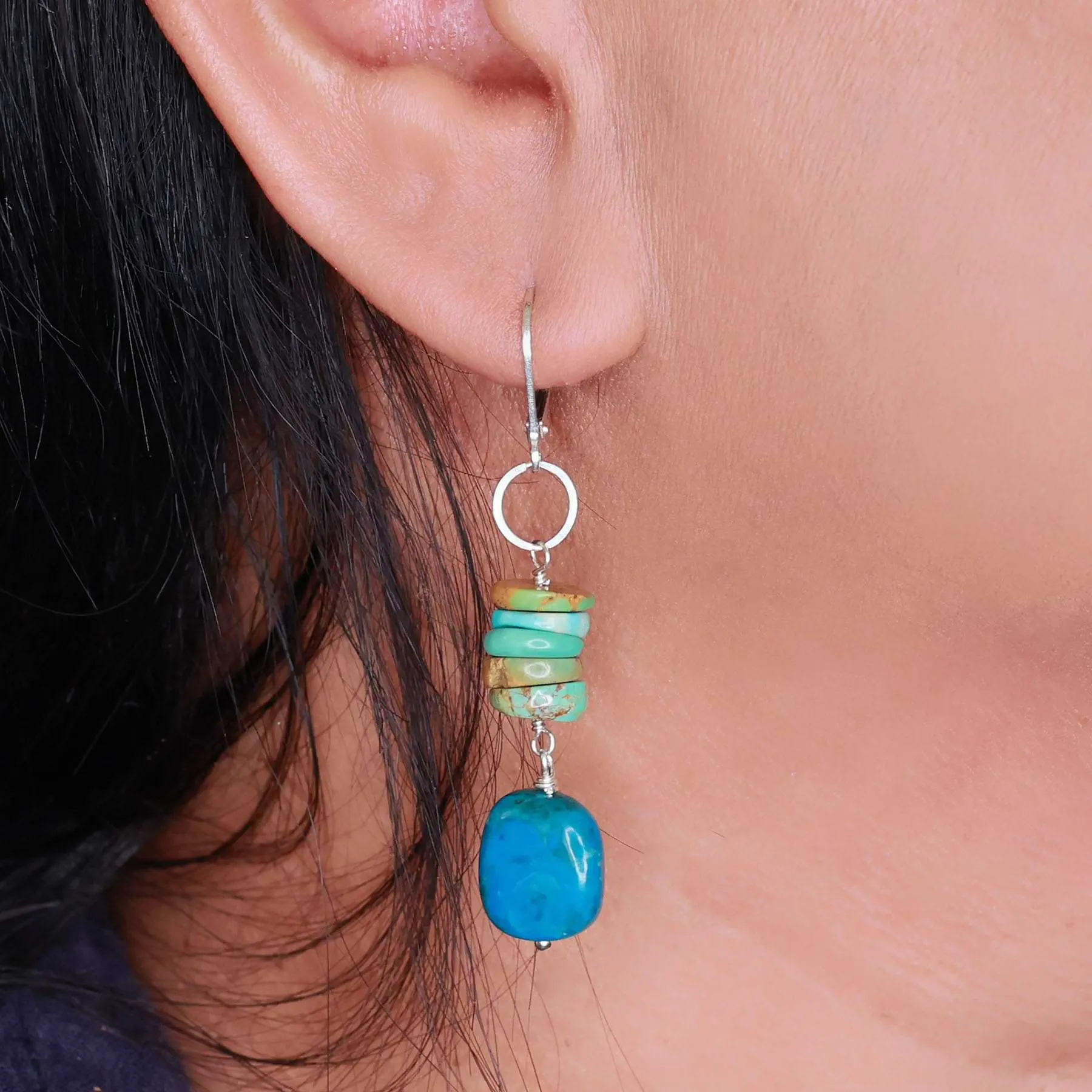 Blue Water - Chrysocolla and Turquoise Silver Earrings