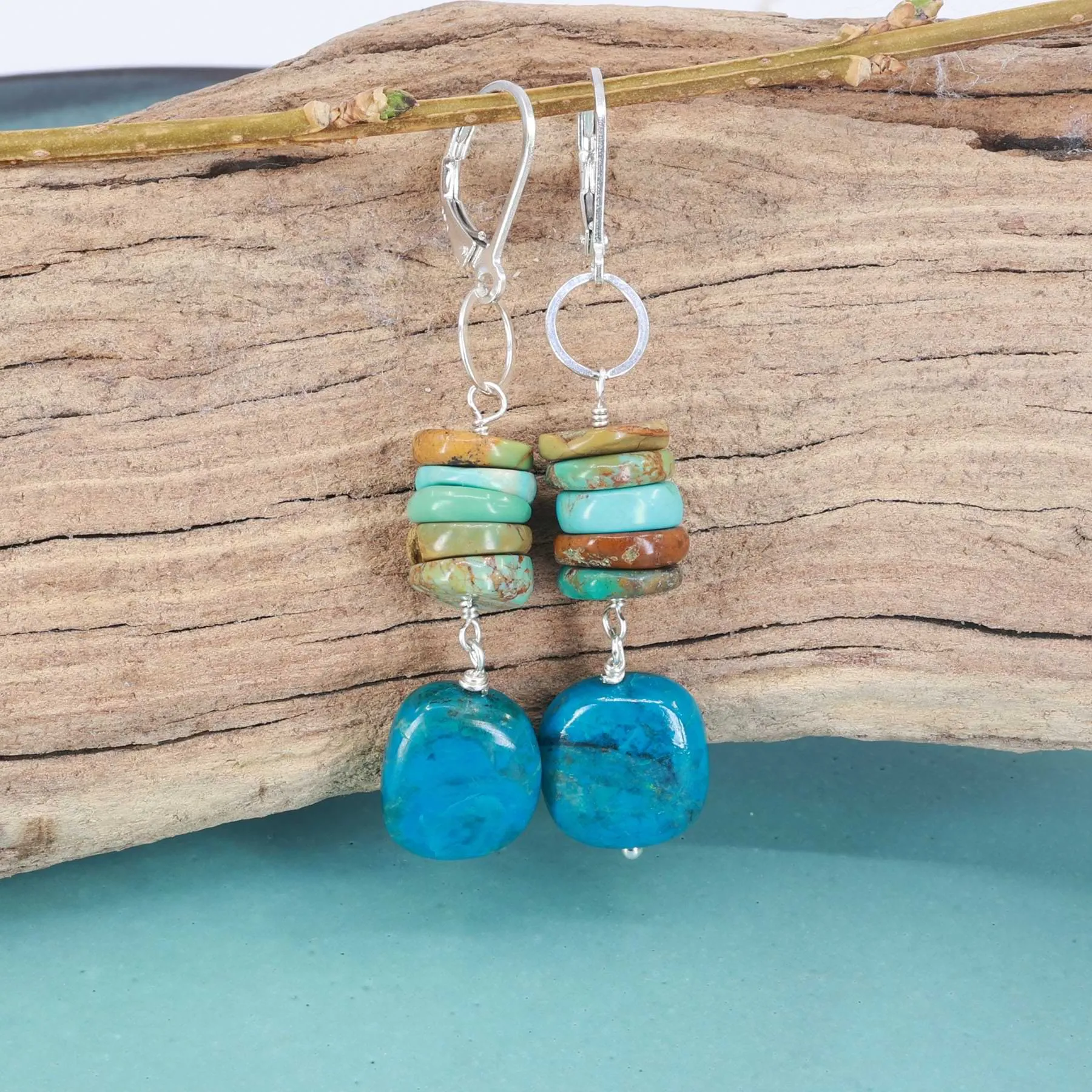 Blue Water - Chrysocolla and Turquoise Silver Earrings