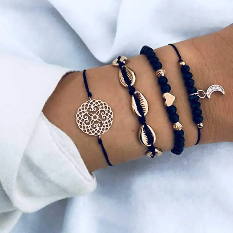 Boho Stacking Bracelets in Black