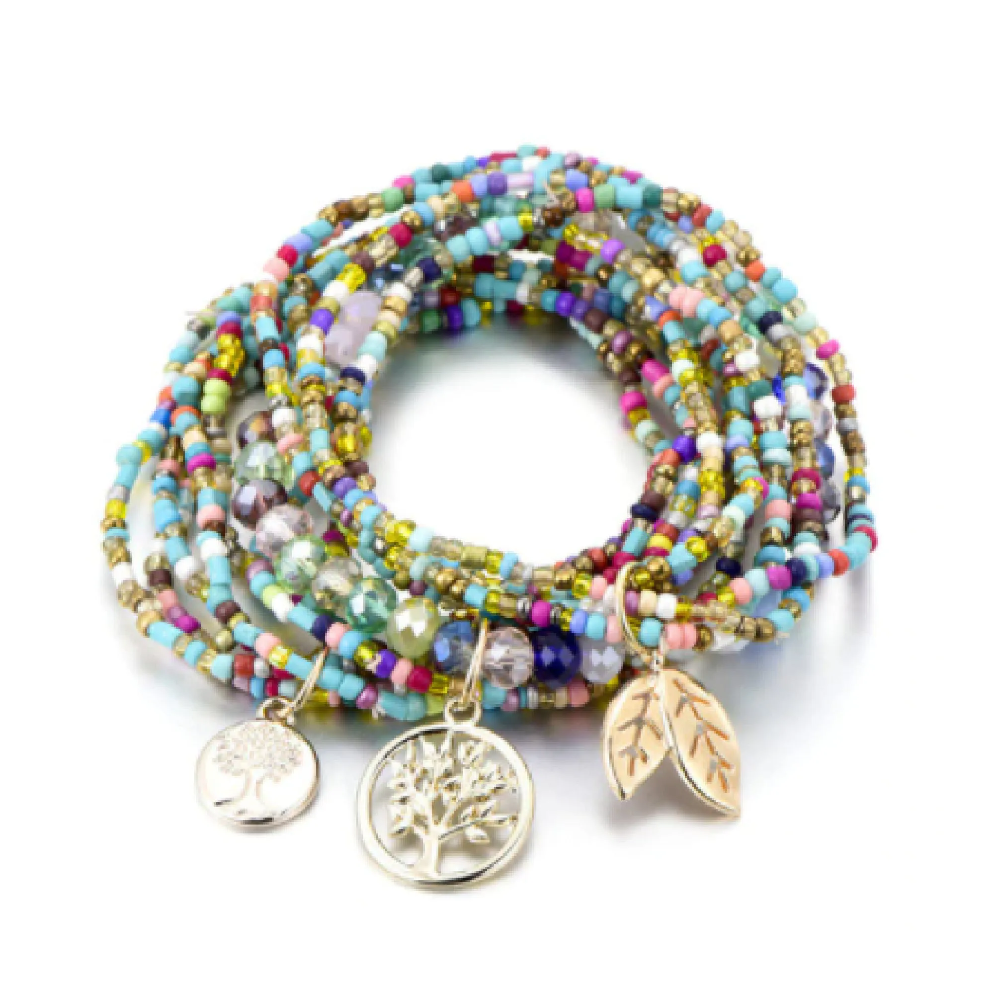 Boho Tree of Life Charm Bracelet for Teens & Young Adults, Three Layers