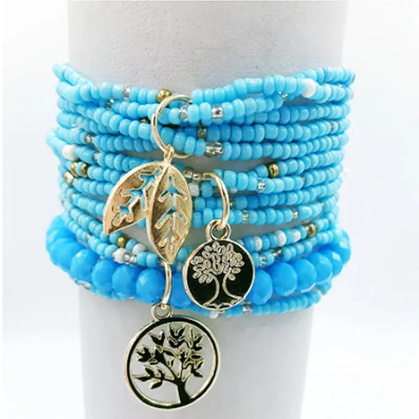 Boho Tree of Life Charm Bracelet for Teens & Young Adults, Three Layers