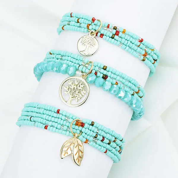 Boho Tree of Life Charm Bracelet for Teens & Young Adults, Three Layers