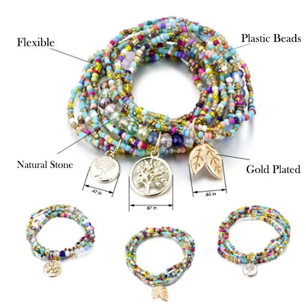 Boho Tree of Life Charm Bracelet for Teens & Young Adults, Three Layers