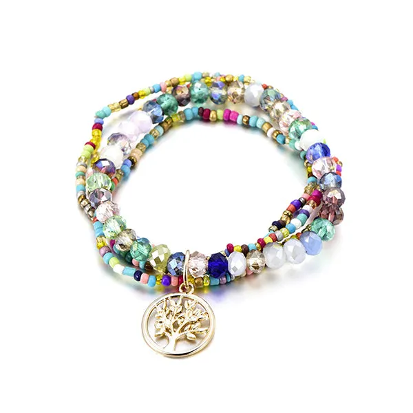 Boho Tree of Life Charm Bracelet for Teens & Young Adults, Three Layers