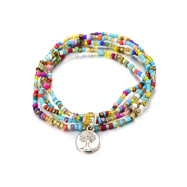 Boho Tree of Life Charm Bracelet for Teens & Young Adults, Three Layers