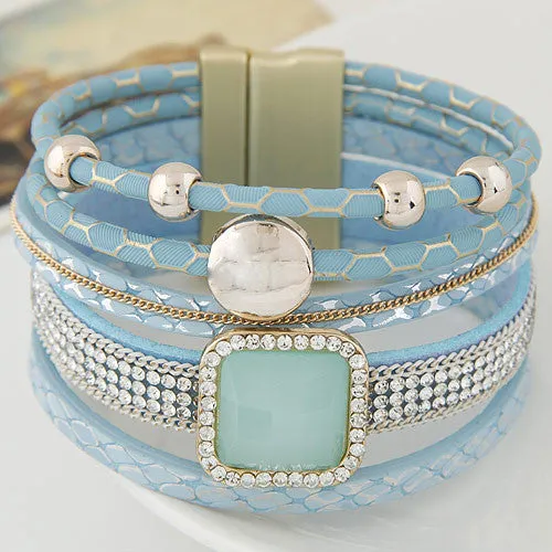 Boho Women Fashion Gem Rhinestone Magnetic Leather Bracelets&Bangles Bohemian Handmade Wristband jewelry pulseira feminina