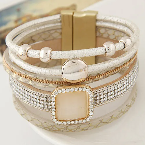 Boho Women Fashion Gem Rhinestone Magnetic Leather Bracelets&Bangles Bohemian Handmade Wristband jewelry pulseira feminina