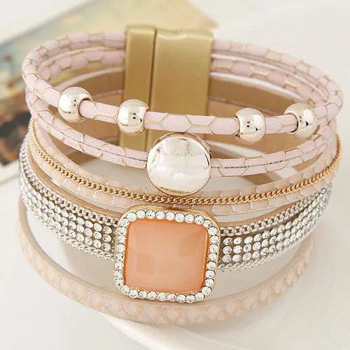 Boho Women Fashion Gem Rhinestone Magnetic Leather Bracelets&Bangles Bohemian Handmade Wristband jewelry pulseira feminina