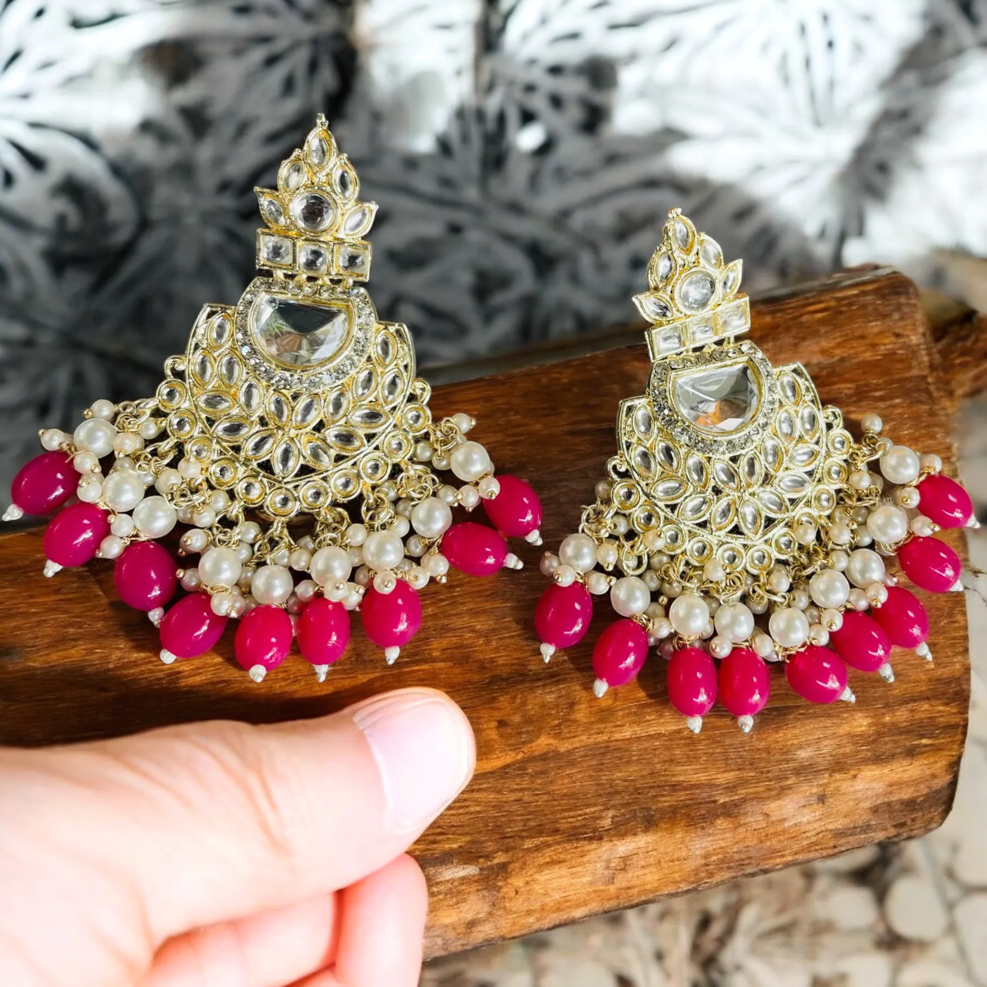 Bridal Wedding Pearl Kundan Earrings Jewelry, Bollywood Jewelry, Long Indian Earrings, Pearl Earrings, Mehendi Earrings, Wedding Earrings