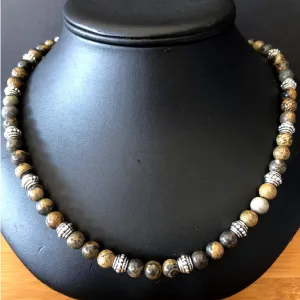 Brown, Black, and Gray Jasper Mens Beaded Necklace