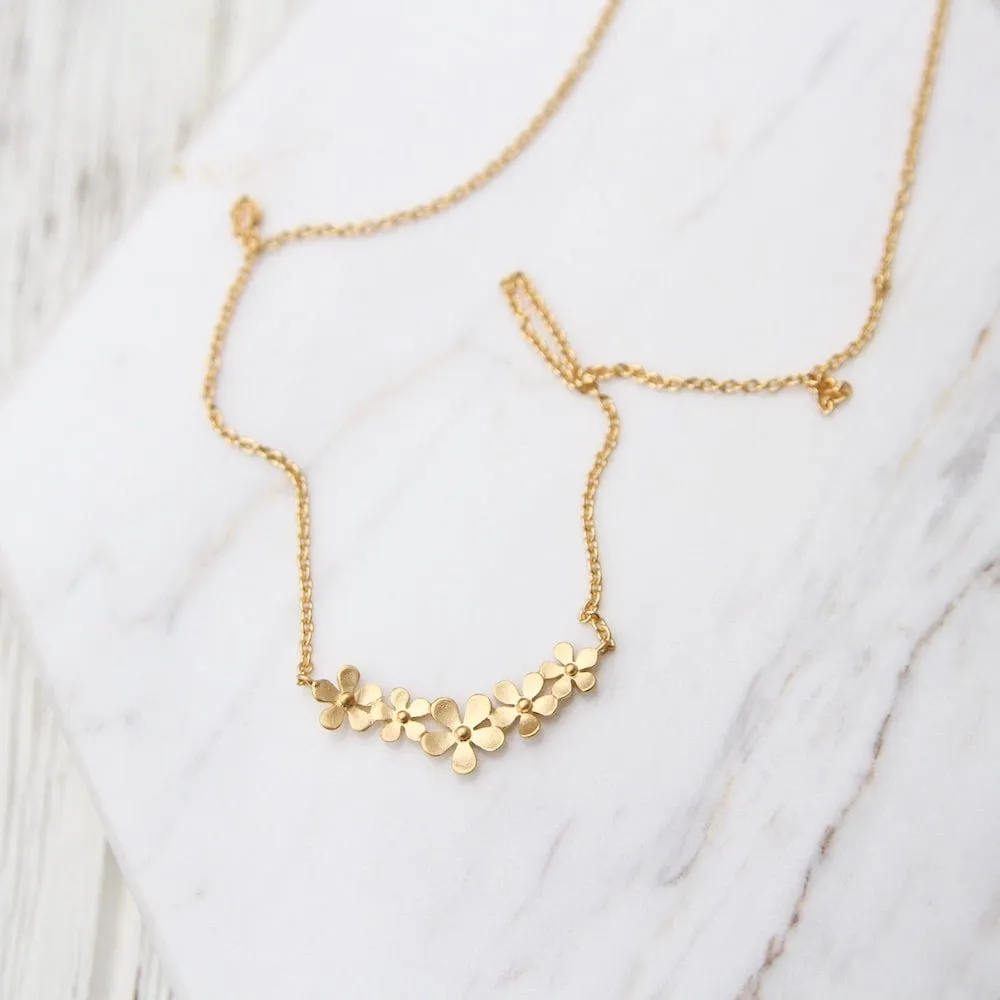 Brushed Gold Vermeil Curve of Forget-Me-Not Necklace