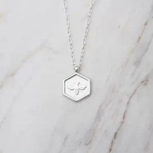 Brushed Sterling Silver Hex with Bee Necklace