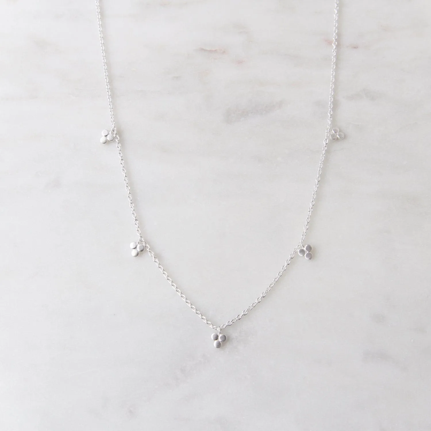 Brushed Sterling Silver Tri-Dot Dangle Necklace