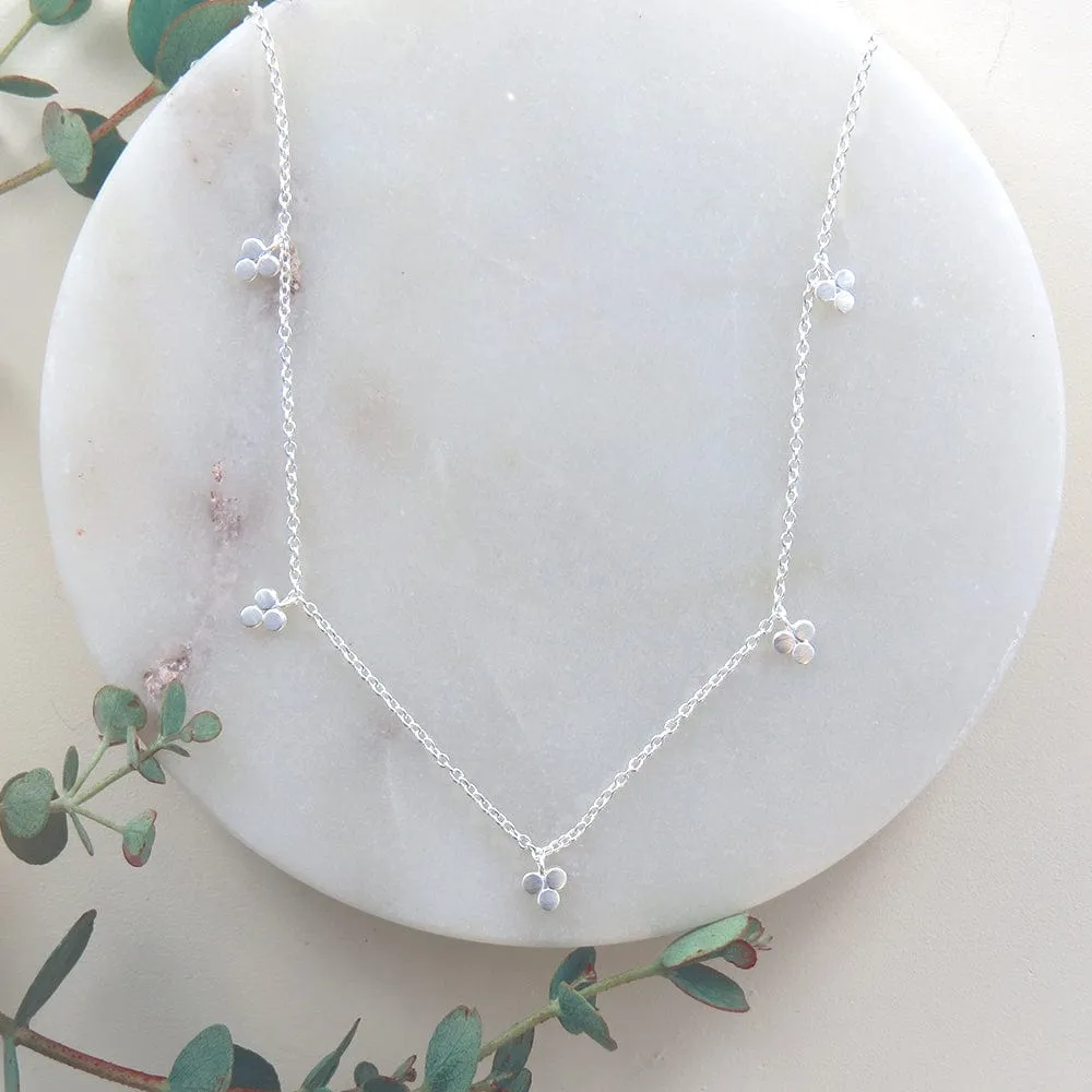 Brushed Sterling Silver Tri-Dot Dangle Necklace