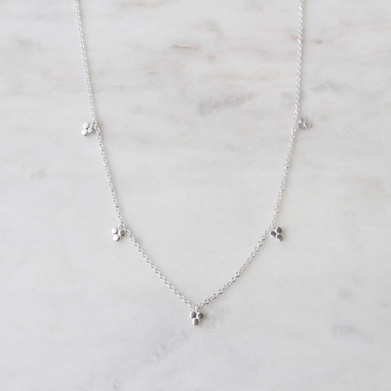 Brushed Sterling Silver Tri-Dot Dangle Necklace