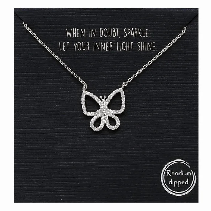 Butterfly CZ Pave Pendant Simple Chain Necklace